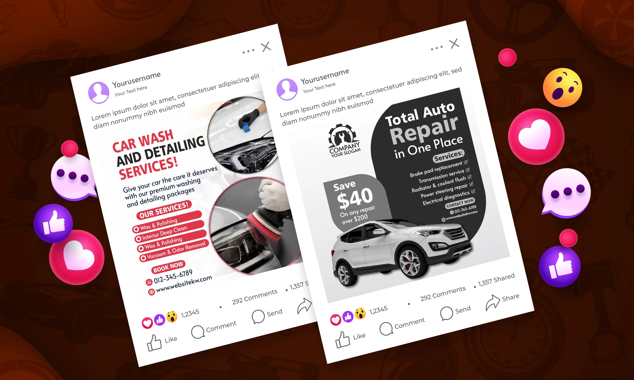 Auto Repair Facebook Post Maker—Fast Editing, Free Templates